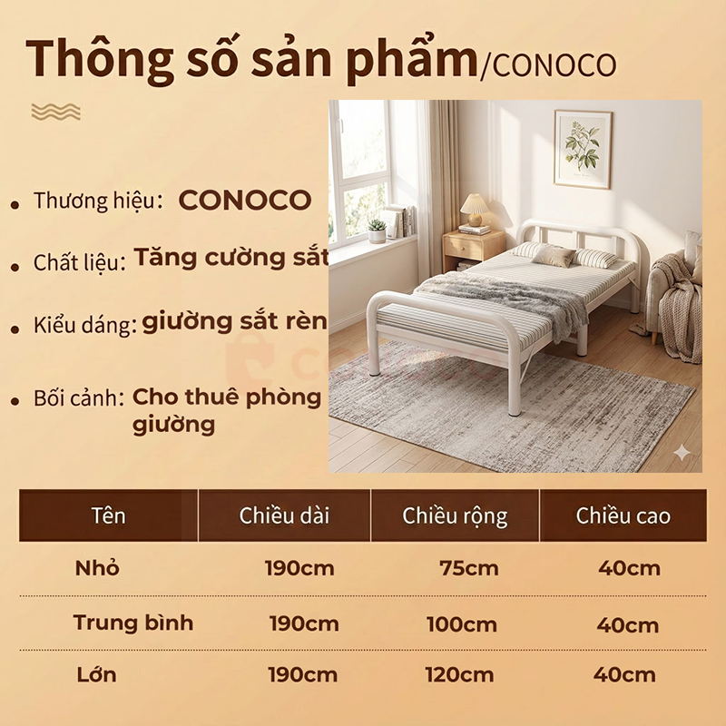 CONOCO Giường gấp khung thép dày không cần lắp ráp gấp gọn tiết kiệm không gian nhỏ khí cho ký túc xá