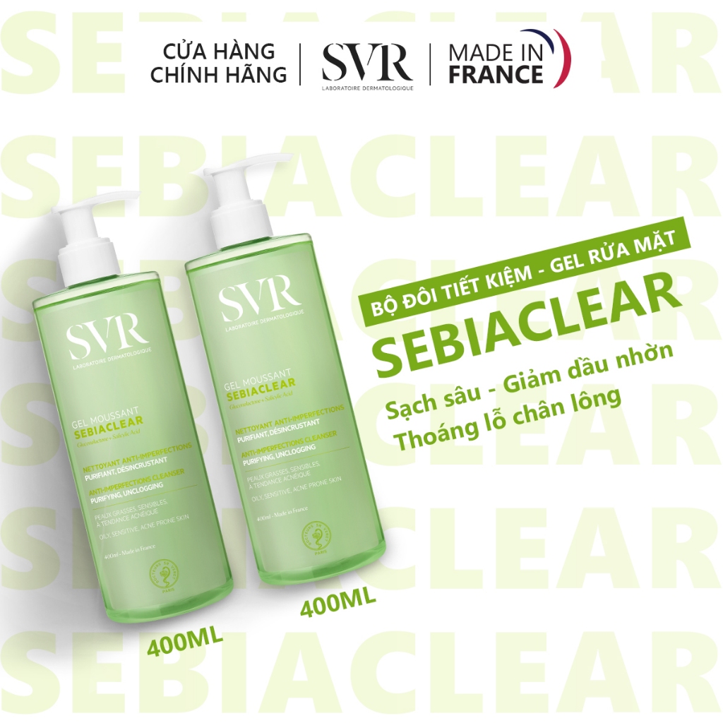[HANNAH OLALA X SVR] Bộ đôi Gel rửa mặt cho da dầu mụn SVR Sebiaclear Gel Moussant 400ML