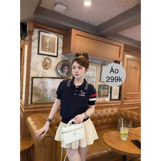LT - Áo len nữ cổ bẻ, hình cún thêu ngực, tay kẻ sọc len mongtoghi free size 1544