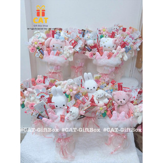 Set quà gấu hồng pastel 🎀 | Hoa gấu bông + bánh kẹo | Quà sinh nhật bé gái, quà tặng dễ thương | Gấu ngẫu nhiên cùng màu