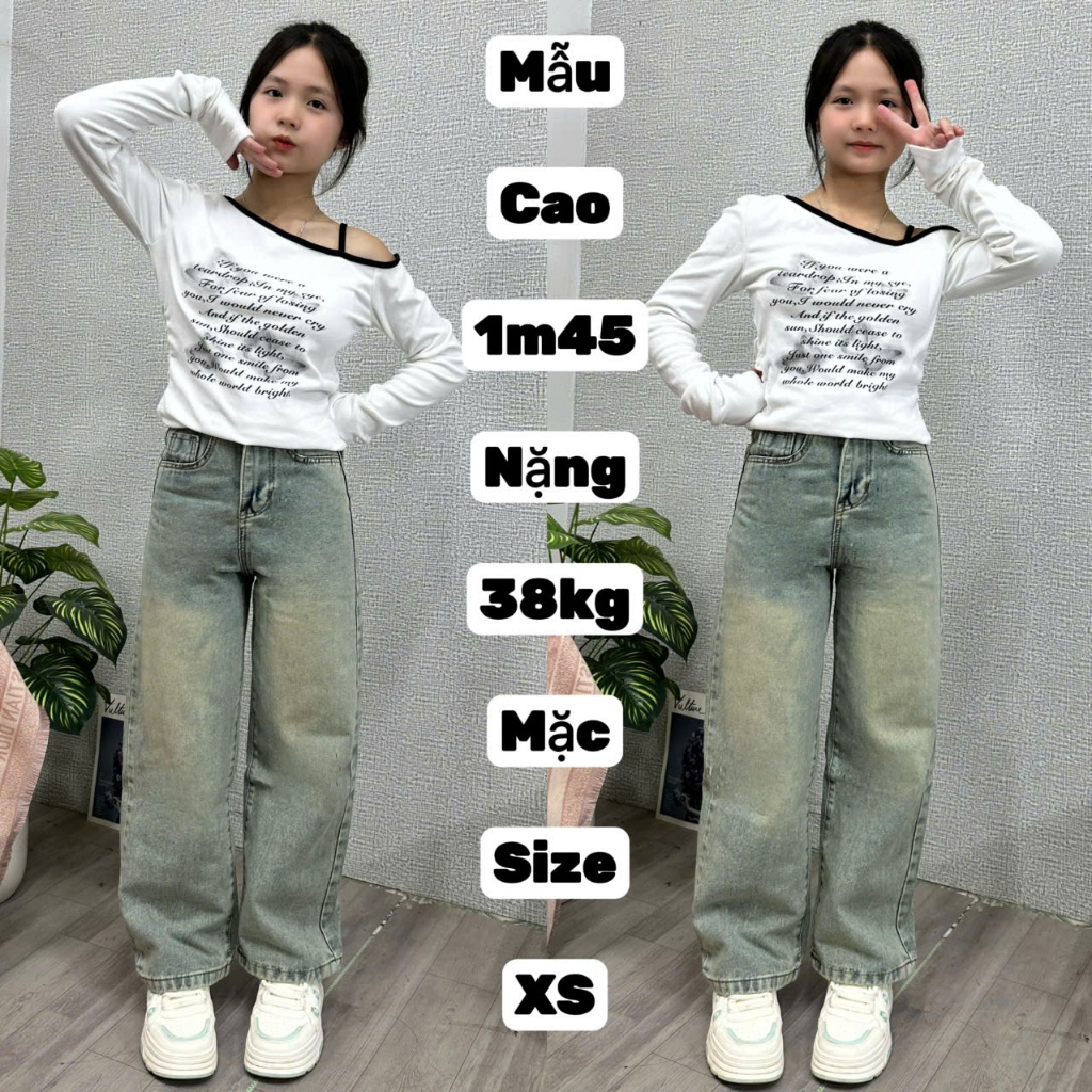 (JEAN NẤM SIZE NHỎ) Quần Jean suông cho nấm lùn màu rêu nhạt wash và ...