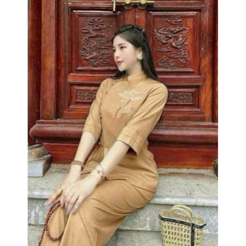 Bộ Đồ Lam Đi Chùa,Pháp Phục đi Lễ chất Lụa Hàn cao cấp - Pháp Phục Tâm An TA04
