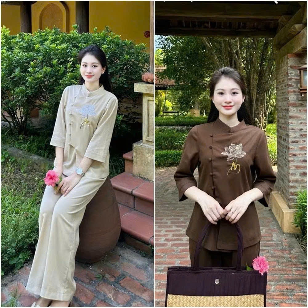 Bộ Đồ Lam Đi Chùa,Pháp Phục đi Lễ chất Lụa Hàn cao cấp - Pháp Phục Tâm An TA04