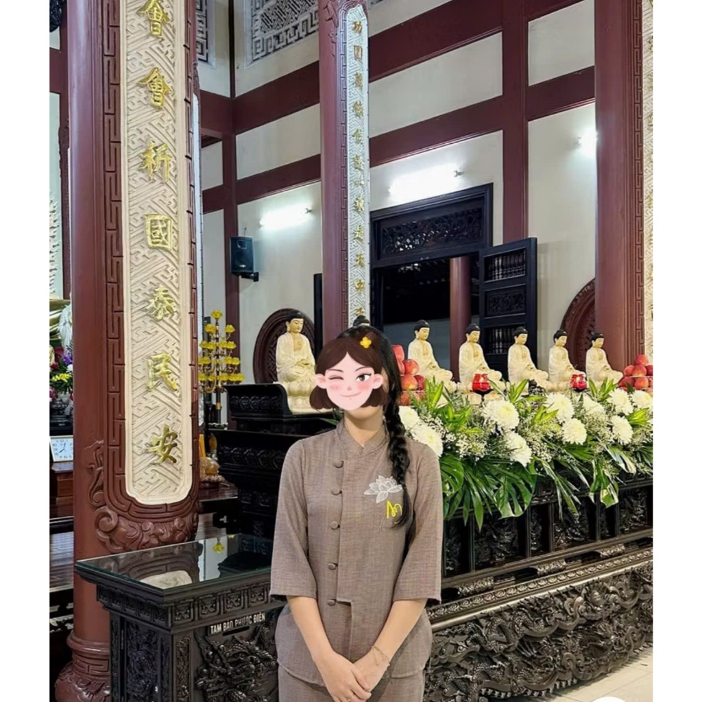Bộ Đồ Lam Đi Chùa,Pháp Phục đi Lễ chất Lụa Hàn cao cấp - Pháp Phục Tâm An TA04