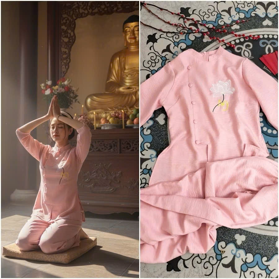 Bộ Đồ Lam Đi Chùa,Pháp Phục đi Lễ chất Lụa Hàn cao cấp - Pháp Phục Tâm An TA04