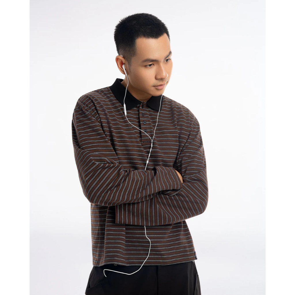 PUSHPUSH Áo Thun Polo MILO Striped Tee LongSleeve Form Unisex Brown | BigBuy360 - bigbuy360.vn