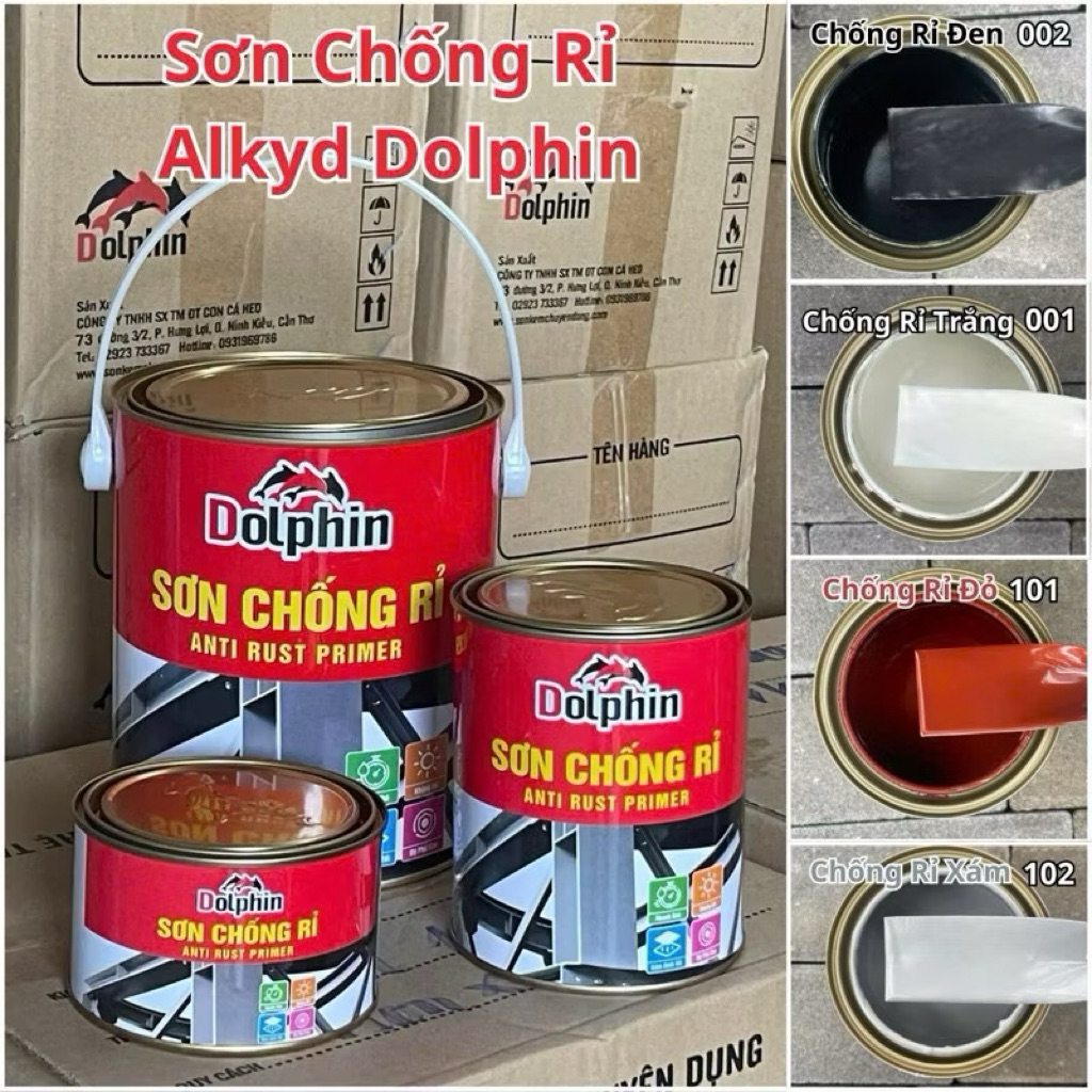 {Lon 2,7kg} Sơn Chống Rỉ Sét ALKYD DOLPHIN trên bề mặt kim loại, máy móc, nhà xưởng…