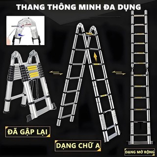 Thang Rút Nhôm Inox Chữ A Chữ I Nhập Khẩu Thang Rút Đôi Đơn Chất Liệu Nhôm Inox Cao 1.9M/2.7M/3.9M/5.1M/6M Bảo hành 2năm