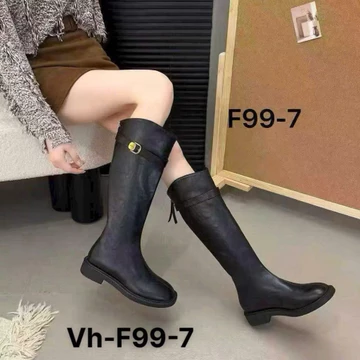 Bốt Đế bệt Boot Nữ Da Mềm Đế Bệt Thấp Boot Đùi Cao cổ khóa sau kèm đai ngang cách điệu Bốt đùi nữ Boot nữ thời trang