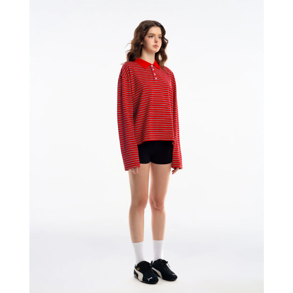 PUSHPUSH Áo Thun Polo OLLY Striped Tee LongSleeve Form Unisex Red | BigBuy360 - bigbuy360.vn