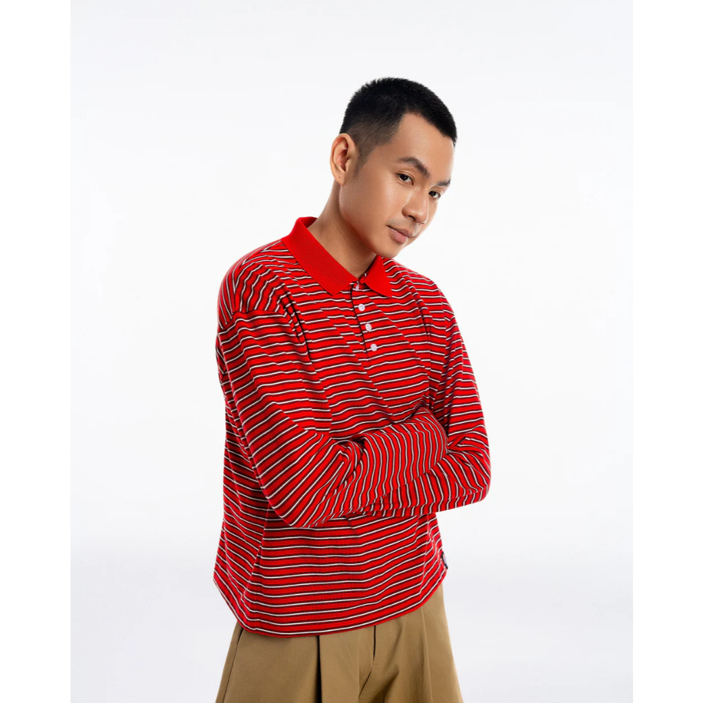 PUSHPUSH Áo Thun Polo OLLY Striped Tee LongSleeve Form Unisex Red | BigBuy360 - bigbuy360.vn