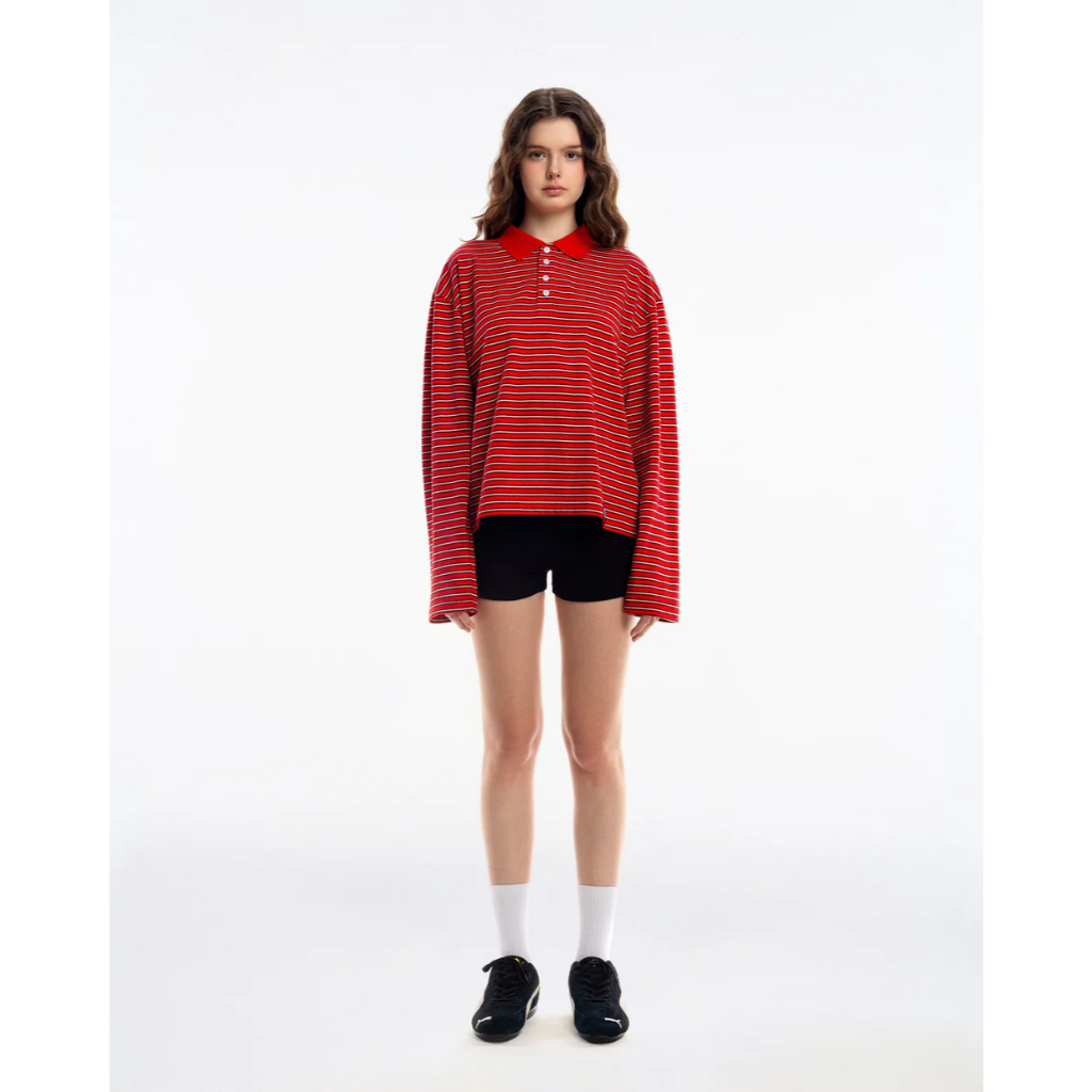 PUSHPUSH Áo Thun Polo OLLY Striped Tee LongSleeve Form Unisex Red | BigBuy360 - bigbuy360.vn