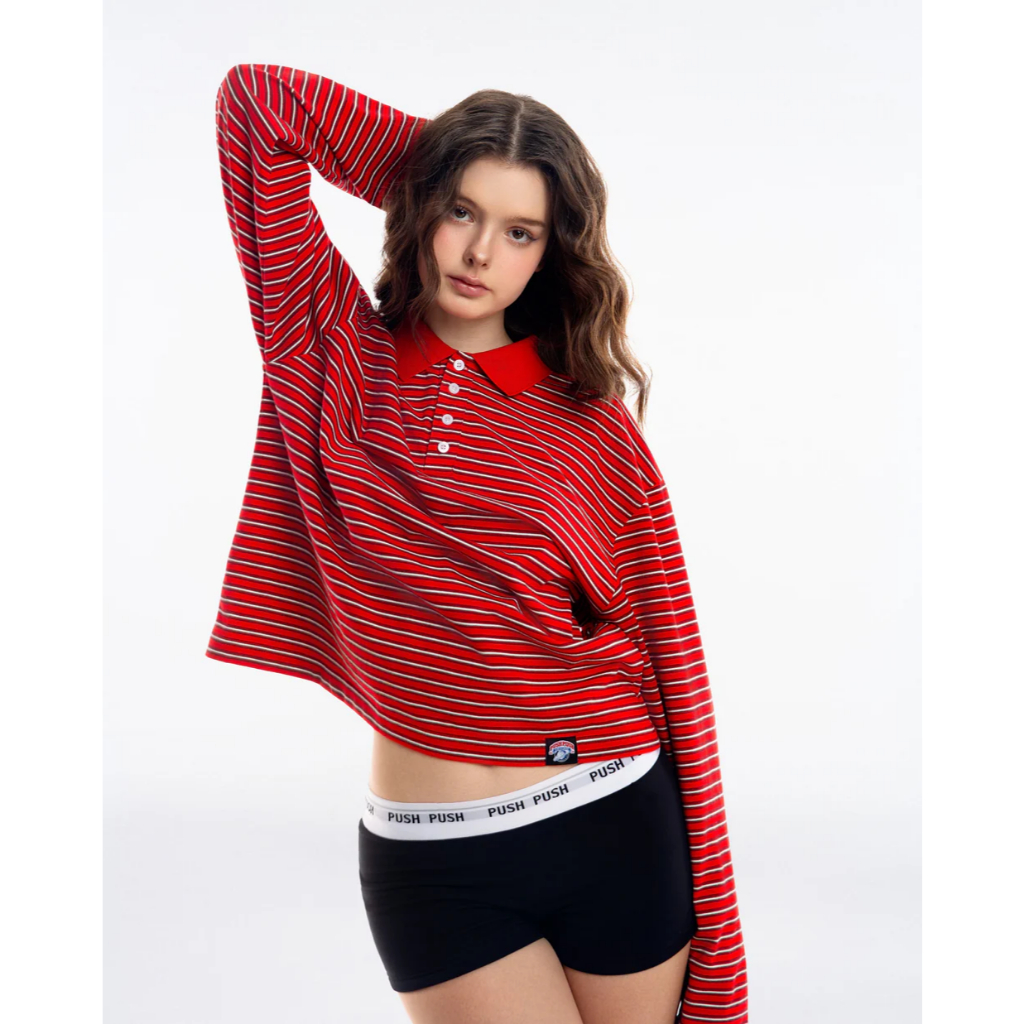 PUSHPUSH Áo Thun Polo OLLY Striped Tee LongSleeve Form Unisex Red | BigBuy360 - bigbuy360.vn