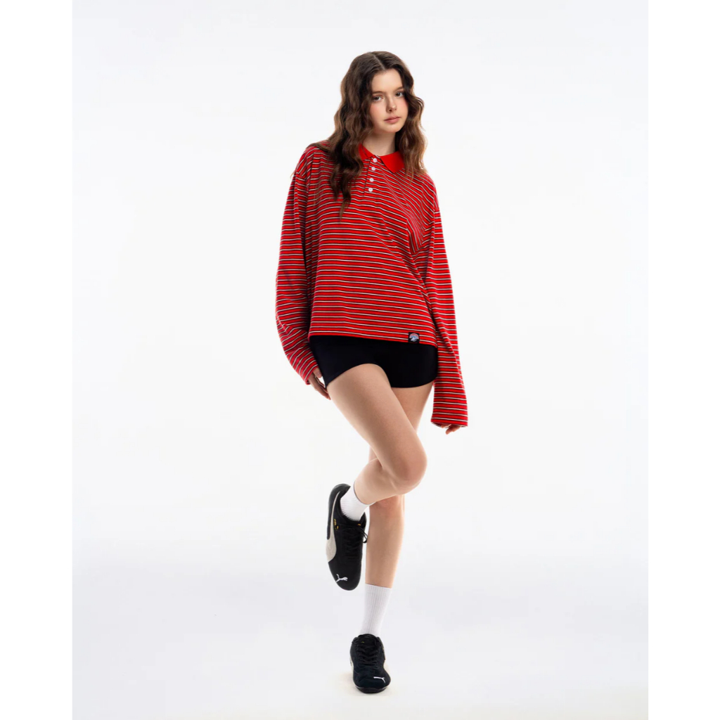 PUSHPUSH Áo Thun Polo OLLY Striped Tee LongSleeve Form Unisex Red | BigBuy360 - bigbuy360.vn