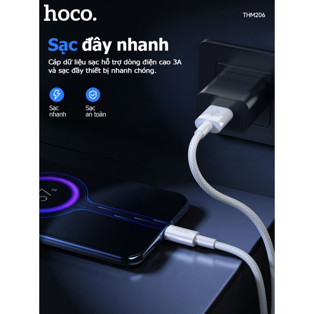Dây sạc nhanh Micro dài 1m hoco THM206 USB sang Micro