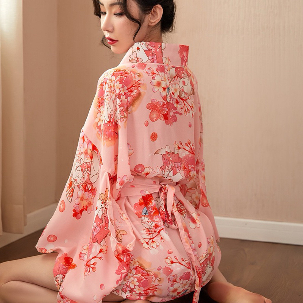 Kimono Nữ Hồng Cao Cấp Dáng Ngắn Tay Rộng Phong Cách Nhật Bản Thanh Lịch