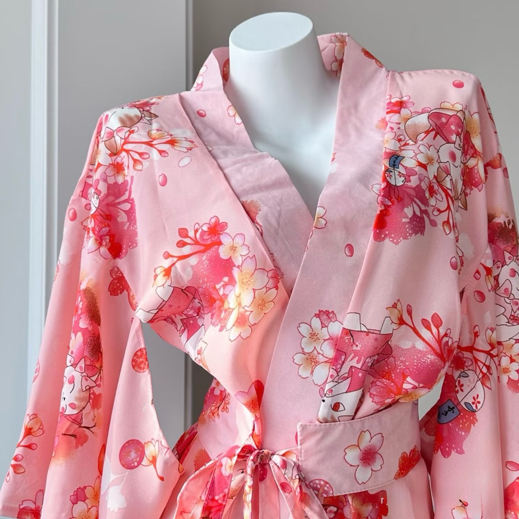 Kimono Nữ Hồng Cao Cấp Dáng Ngắn Tay Rộng Phong Cách Nhật Bản Thanh Lịch