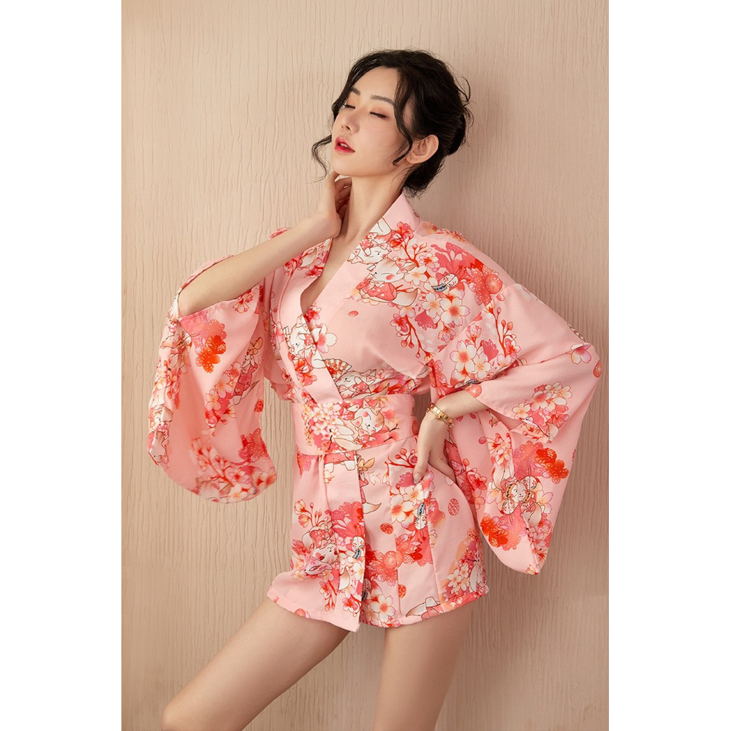 Kimono Nữ Hồng Cao Cấp Dáng Ngắn Tay Rộng Phong Cách Nhật Bản Thanh Lịch