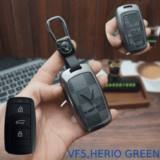 ốp chìa khoá Vinfast VF5 và Herio Green 3 nút bấm chất liệu kim loại ốp da 2 mặt nhiều màu sắc đẹp (ZVF5)