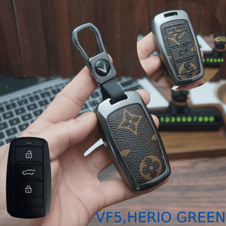 ốp chìa khoá Vinfast VF5 và Herio Green 3 nút bấm chất liệu kim loại ốp da 2 mặt nhiều màu sắc đẹp (ZVF5)