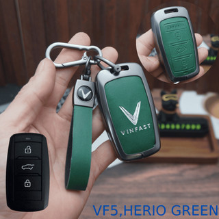 ốp chìa khoá Vinfast VF5 và Herio Green 3 nút bấm chất liệu kim loại ốp da 2 mặt nhiều màu sắc đẹp (ZVF5)