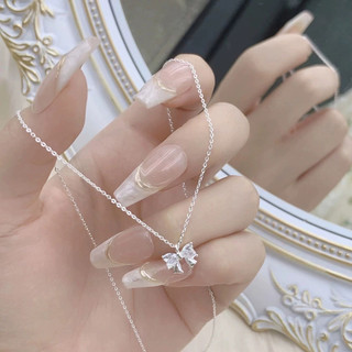 Dây Chuyền Mặt Nơ Bướm Đính Đá Zirconia Lấp Lánh Mạ Bạc 925, Phong Cách Hàn Quốc Cao Cấp