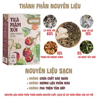 Trà mâm xôi DETONIC giúp cân bằng nội tiết tố nữ, giảm khô hạn, tiền mãn kinh, nguyên liệu thiên nhiên thảo mộc