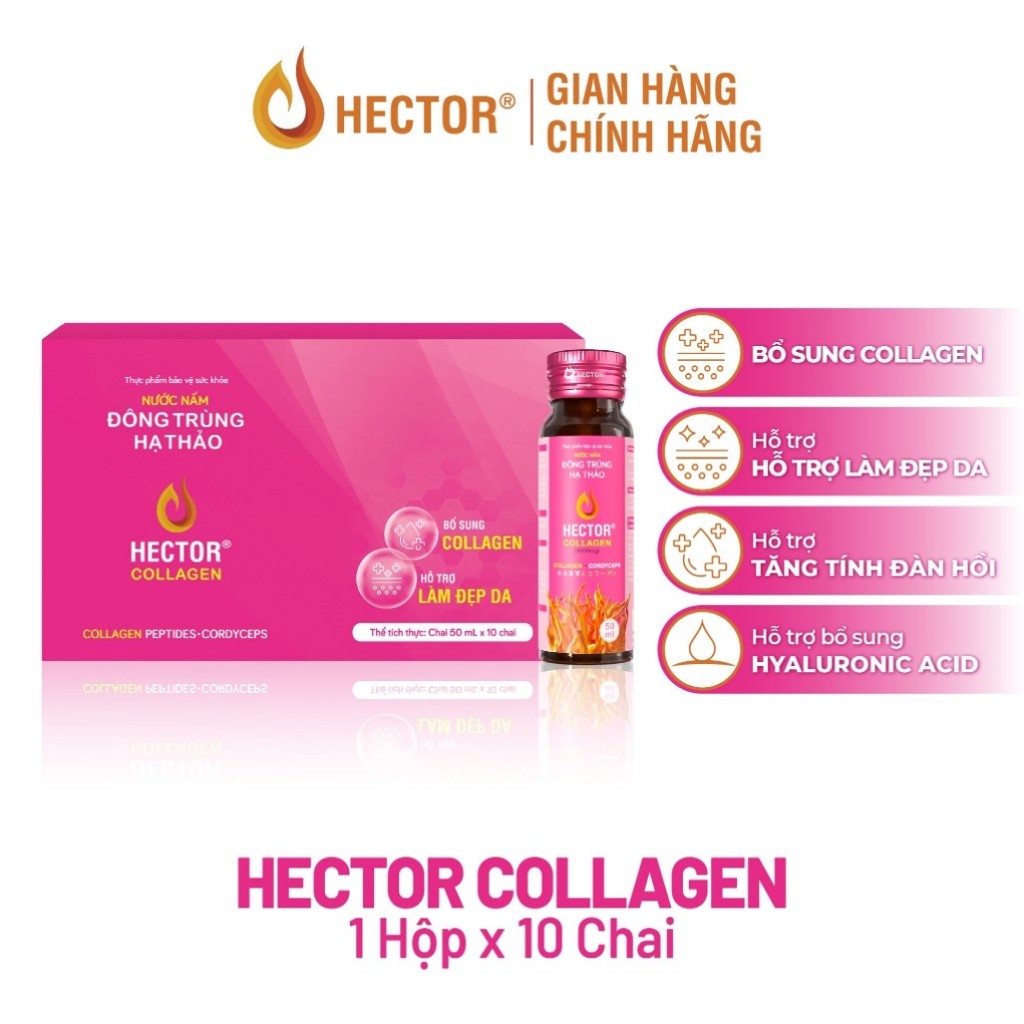 Đông trùng hạ thảo hector collagen Hộp 10 chai bổ sung collagen, hỗ trợ làm đẹp da, tăng đàn hồi da