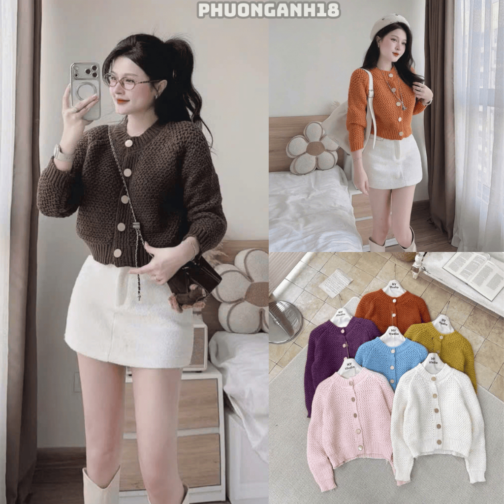 [Xả Kho] Áo len CDG dài tay cúc bản to chất len đan A065