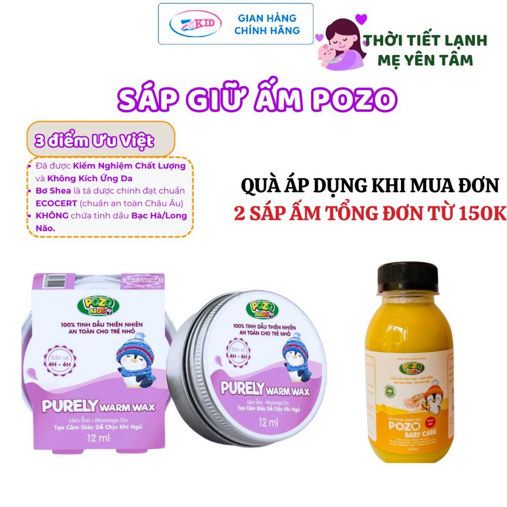 Sáp Giữ Ấm Pozo an toàn cho bé tránh cảm - giữ ấm mùa đông,bé nằm điều hoà lọ 12ml  Pozokid - Perely Warmx Wax