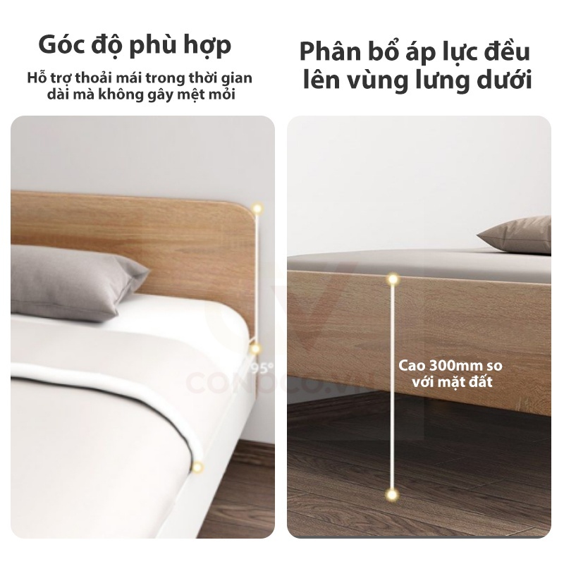 CONOCO Giường Ngủ GỗTự Nhiên Chân Cao 30cm Khung Chắc Chắn Dễ Vệ Sinh Size 1m2 1m5
