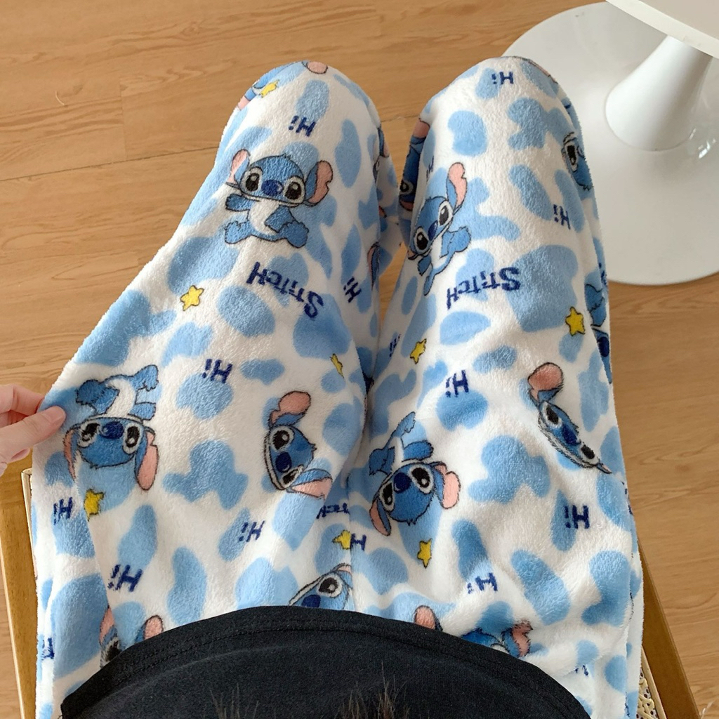 Quần Dài Mặc Nhà Nỉ Bông Mềm Mịn Họa Tiết Stitch Dễ Thương