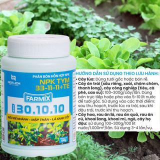 Phân Bón NPK FARMIX 30-10-10 TE – Kích chồi mạnh, Cây khỏe, Lá xanh đậm (Hũ 100gram)