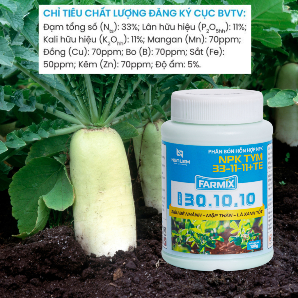 NPK 30-10-10+TE FARMIX – Siêu đẻ nhánh, mập thân, lá xanh tốt (hũ 100gram)