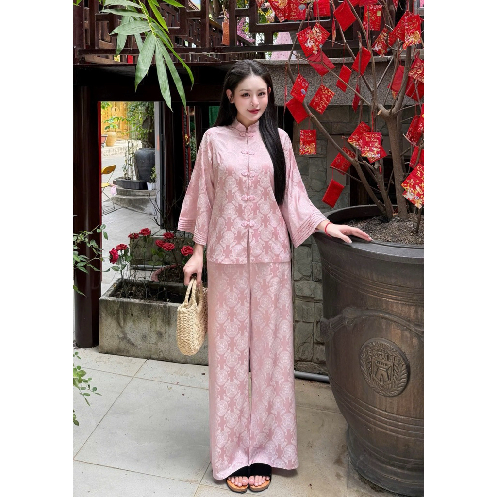 Bộ Pháp Phục Đi Chùa, Lụa Thọ Thiết Kế Khuy Xoắn Thời Thượng