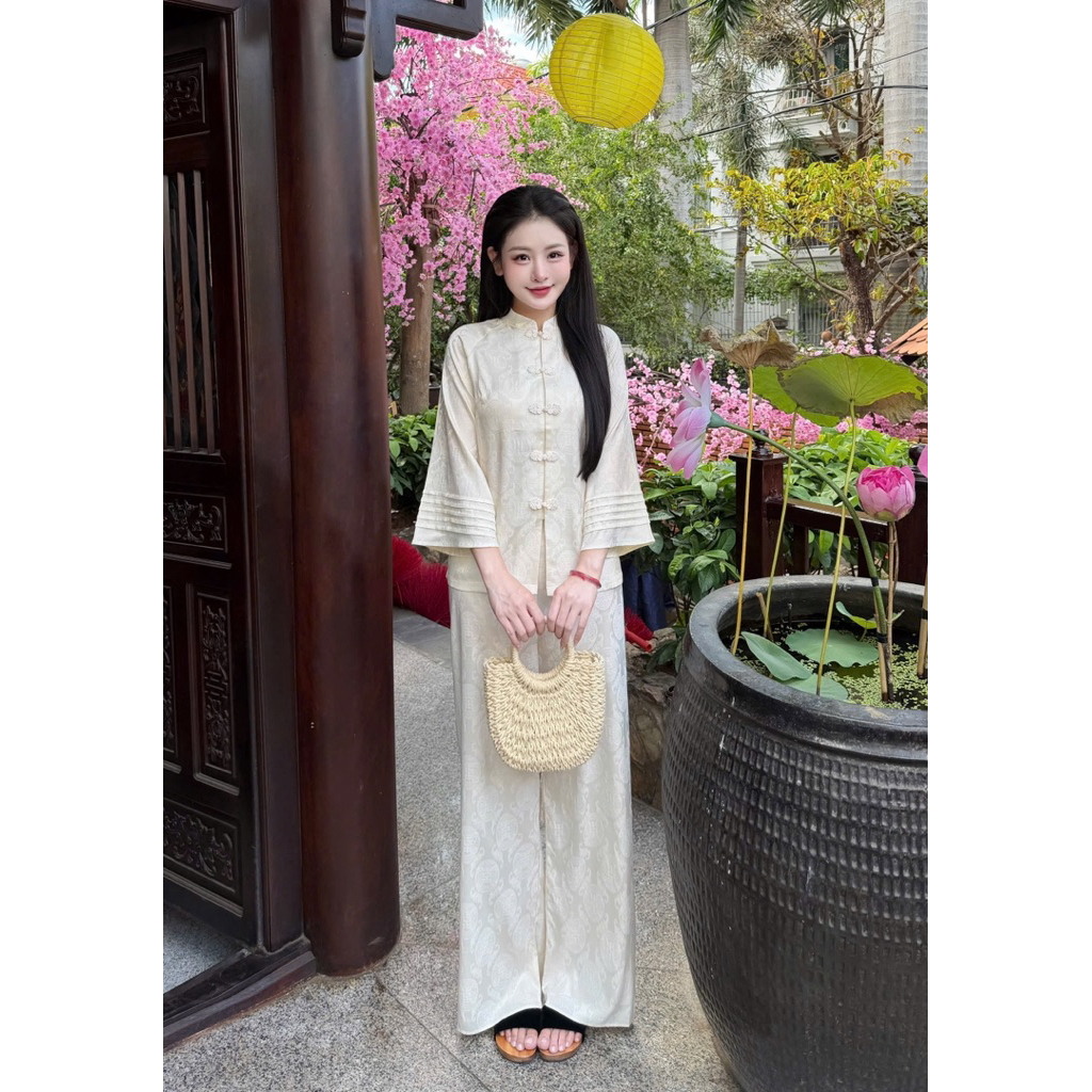Bộ Pháp Phục Đi Chùa, Lụa Thọ Thiết Kế Khuy Xoắn Thời Thượng