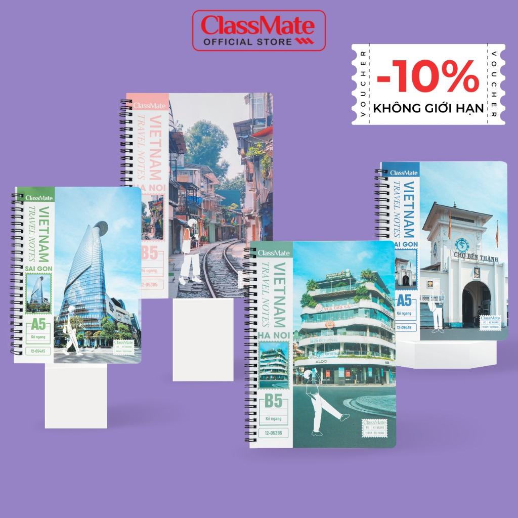 Sổ Lò Xo Travel Note 70gsm, Sổ Tay Ghi Chép Dòng Kẻ Ngang 120 Trang, Sổ B5 A5 Classmate Take Note, Plan