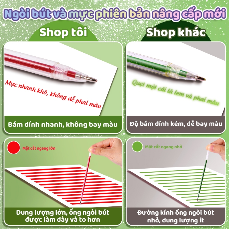 Bút highlight kim tuyến óng ánh – Bộ 24 bút gel nhũ nhiều màu, mực trong suốt sáng đẹp, tặng tem gấu trúc độc đáo