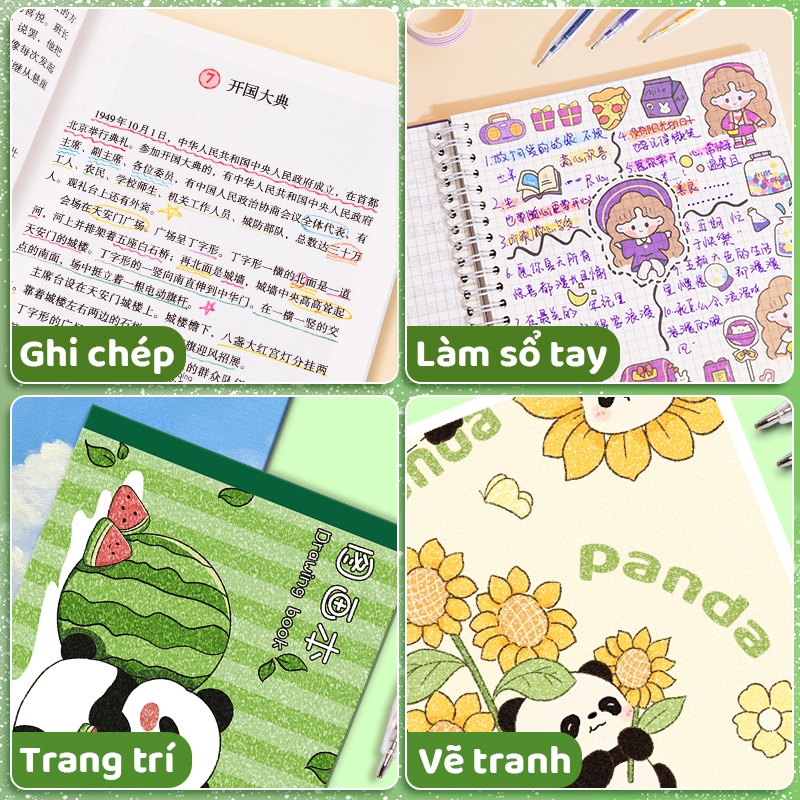 Bút highlight kim tuyến óng ánh – Bộ 24 bút gel nhũ nhiều màu, mực trong suốt sáng đẹp, tặng tem gấu trúc độc đáo