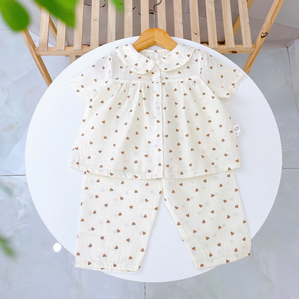 Pijama cho bé gái tay ngắn quần dài xô cotton Lá Homewear A378, đồ bộ xô bé gái babydoll dễ thương