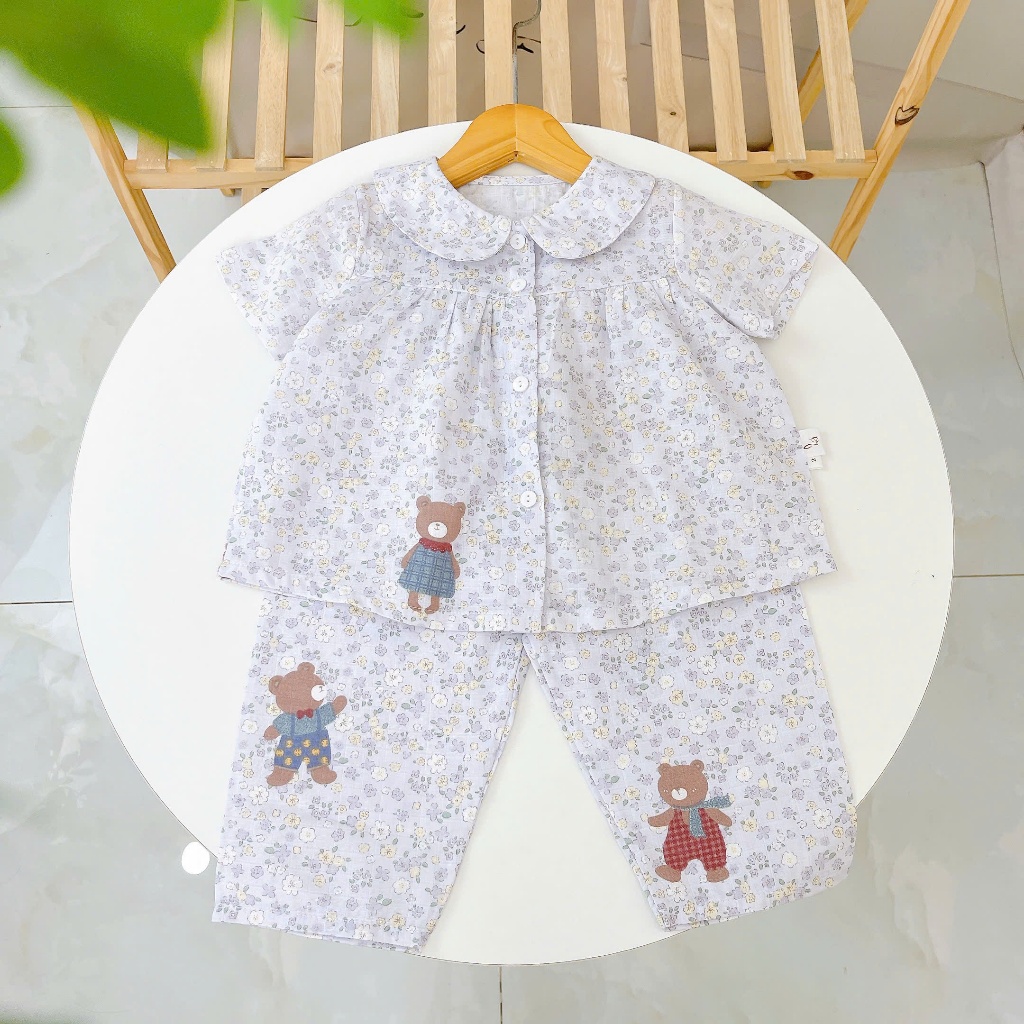 Pijama cho bé gái tay ngắn quần dài xô cotton Lá Homewear A378, đồ bộ xô bé gái babydoll dễ thương