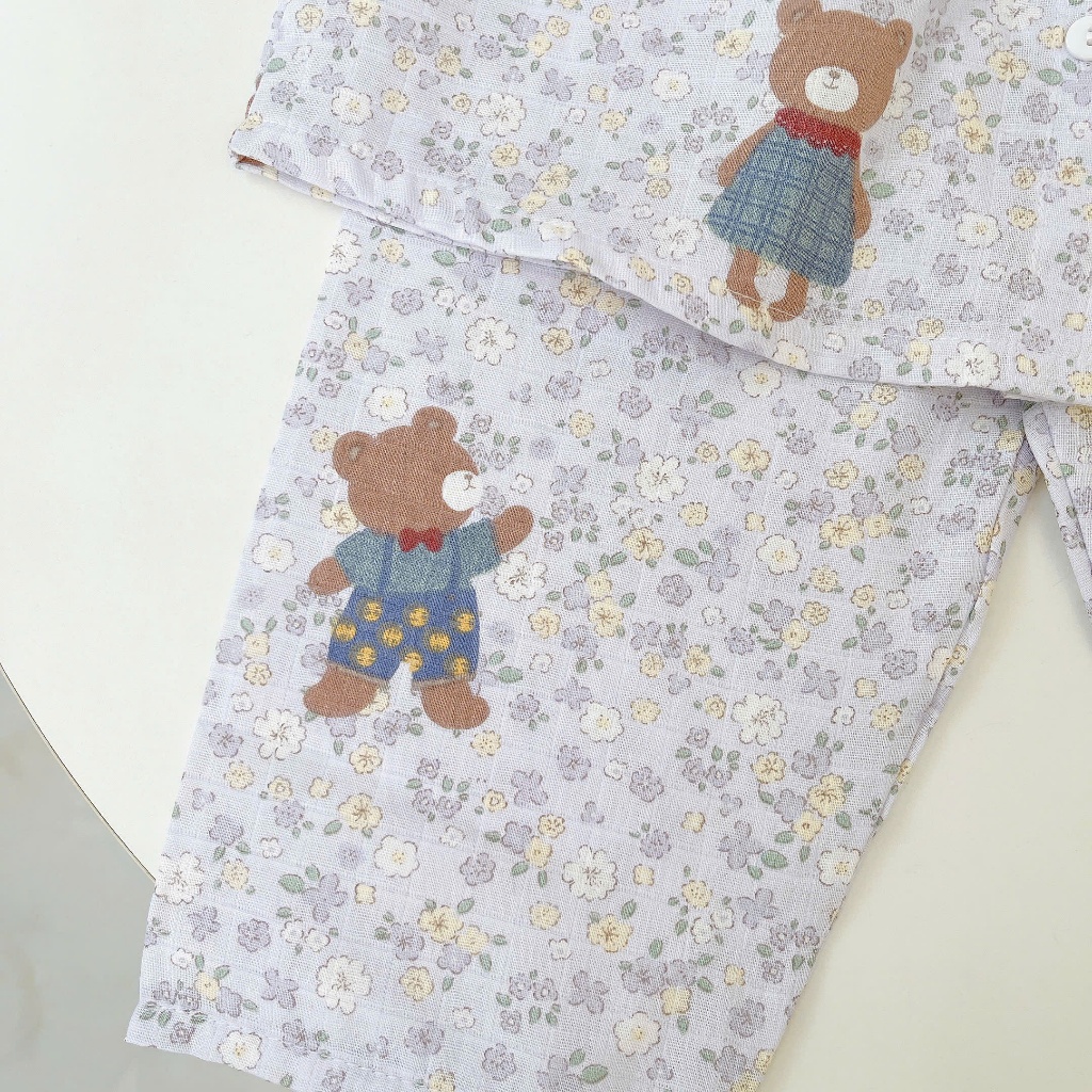 Pijama cho bé gái tay ngắn quần dài xô cotton Lá Homewear A378, đồ bộ xô bé gái babydoll dễ thương