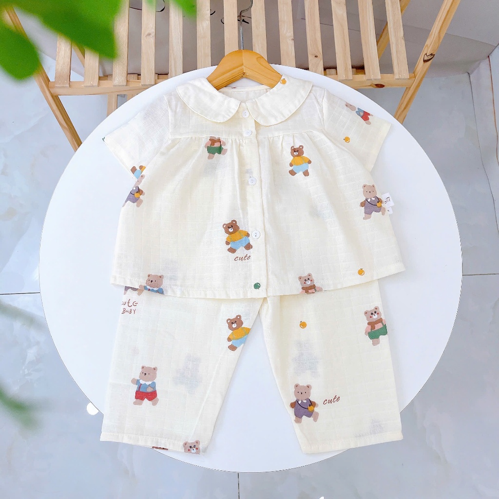 Pijama cho bé gái tay ngắn quần dài xô cotton Lá Homewear A378, đồ bộ xô bé gái babydoll dễ thương