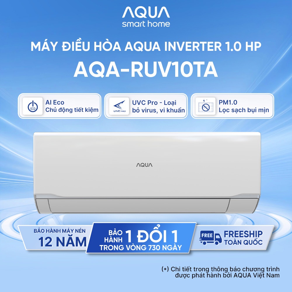 Máy lạnh / Điều hòa Aqua Inverter 1 HP AQA-RUV10TA - Freeship toàn quốc - Bảo hành tận nhà - Giá máy chưa gồm lắp