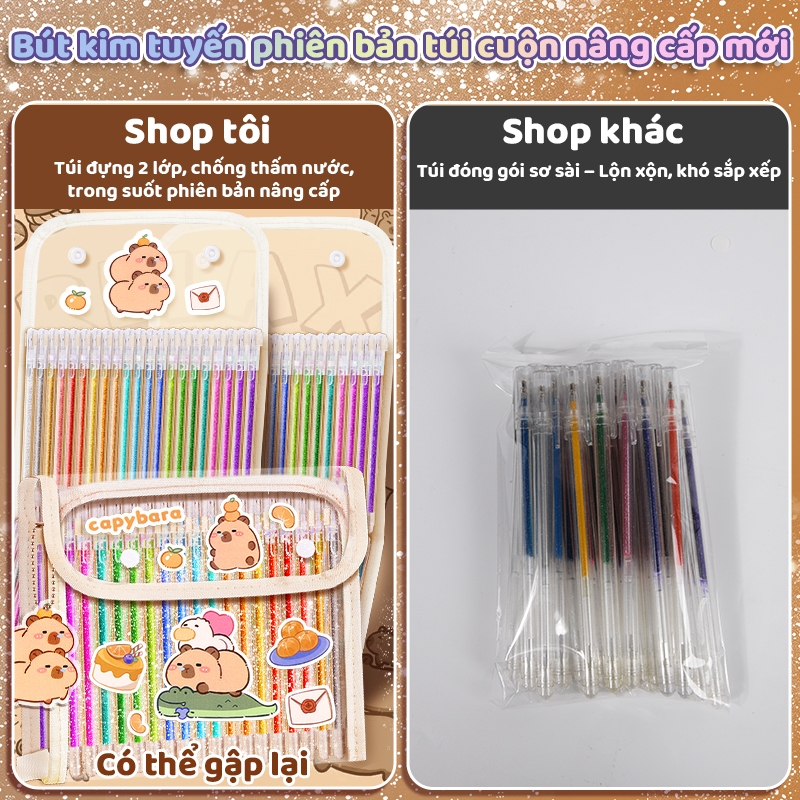 Bút highlight nhiều màu cho học sinh – Bút đánh dấu gel nhũ kim tuyến lấp lánh, bộ 12/24/36 cây chất lượng cao