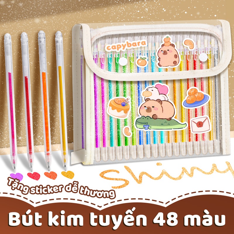Bút highlight nhiều màu cho học sinh – Bút đánh dấu gel nhũ kim tuyến lấp lánh, bộ 12/24/36 cây chất lượng cao