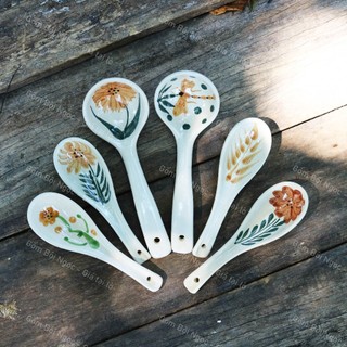 Muỗng/Thìa/Vá Múc Canh Gốm Cao Cấp Vẽ Tre / Cỏ - Gác Đũa Muỗng Gà Gốm - Gốm Xưa Lái Thiêu Cho Người Hoài Niệm