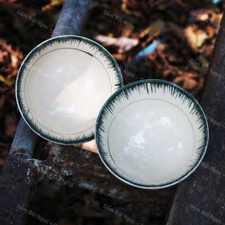 Chén Ăn Cơm Phết Xanh Lá Già Nam Bộ Size 12cm - Hàng Đẹp Không Chấm Chân - Gốm Xưa Cho Người Hoài Niệm - Gốm Lái Thiêu