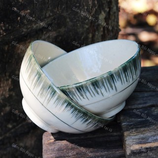 Bộ 10 Chén Ăn Cơm Phết Xanh Lá Già Nam Bộ Size 12cm - Hàng Đẹp Không Chấm Chân - Gốm Xưa Lái Thiêu Cho Người Hoài Niệm