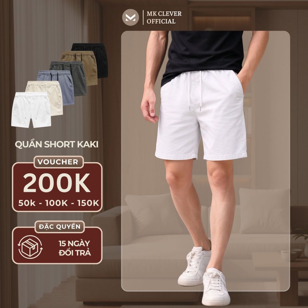 Quần short nam Kaki MK Clever cạp chun thoáng mát, có dây rút, túi tiện ...